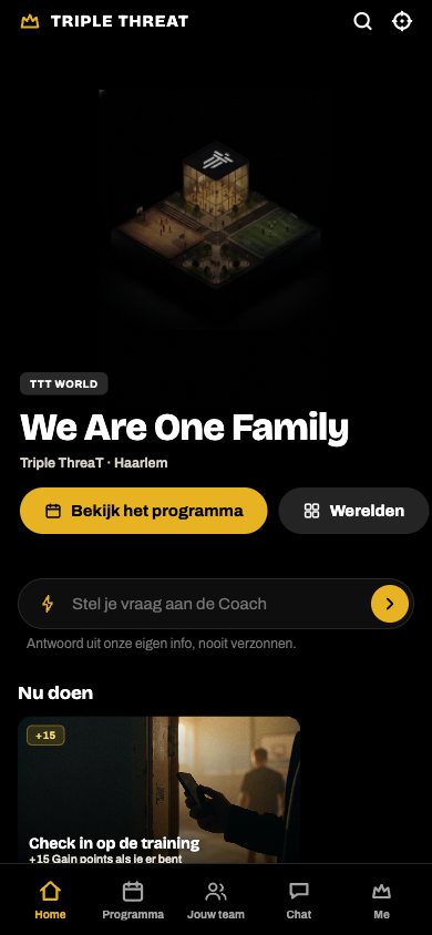 TTT World, beginscherm met de vraag aan de Coach
